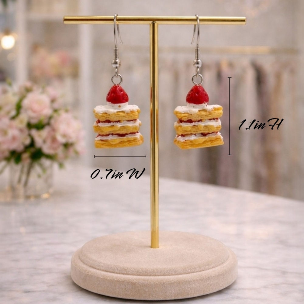 Handmade Strawberry Layer Cake Earrings | Y2K Novelty Jewelry - Picture 4 of 4